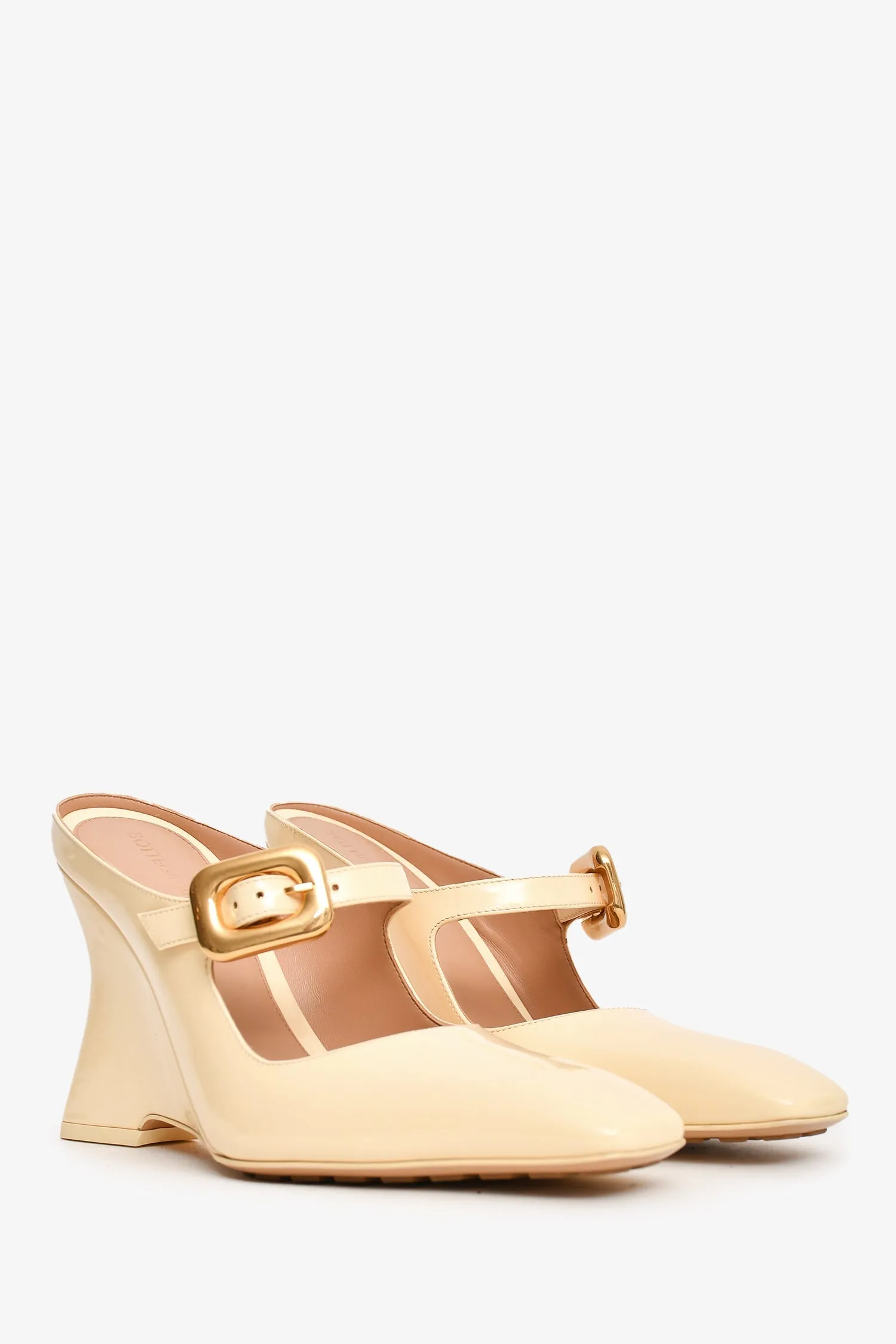 Bottega Veneta Beige Patent 'Comet' Mary Jane Heels Size 36
