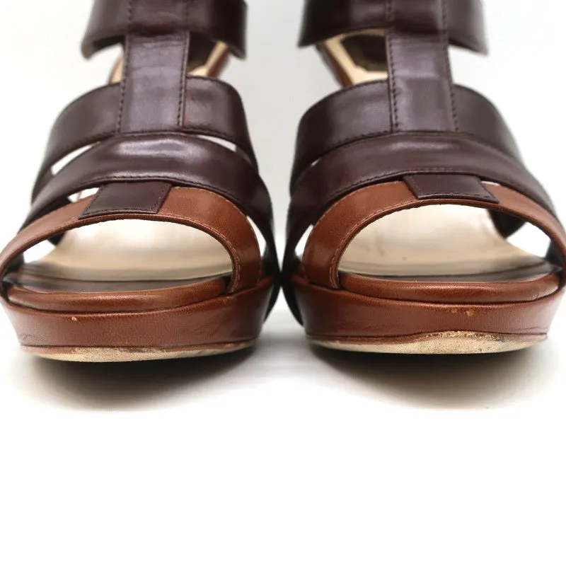 Christian Dior Platform Caged Sandals Brown Leather Size 38.5 Peep Toe Heels