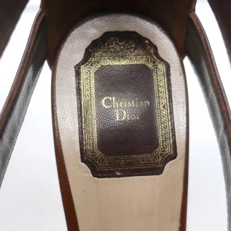 Christian Dior Platform Caged Sandals Brown Leather Size 38.5 Peep Toe Heels