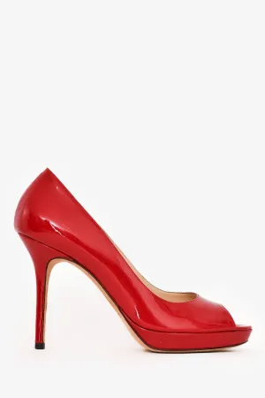 Jimmy Choo Red Patent Leather Peep Toe Heels Size 38