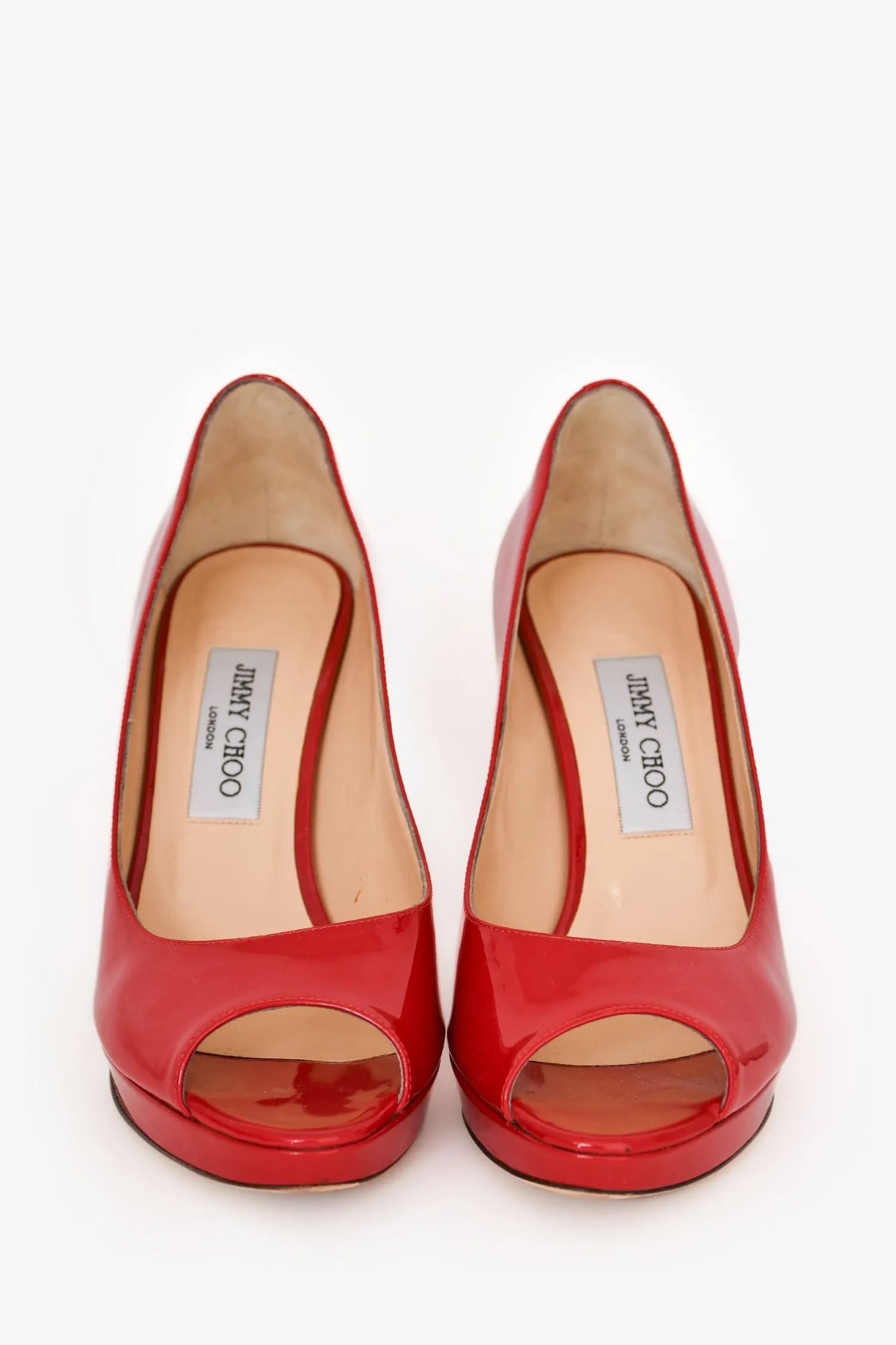 Jimmy Choo Red Patent Leather Peep Toe Heels Size 38