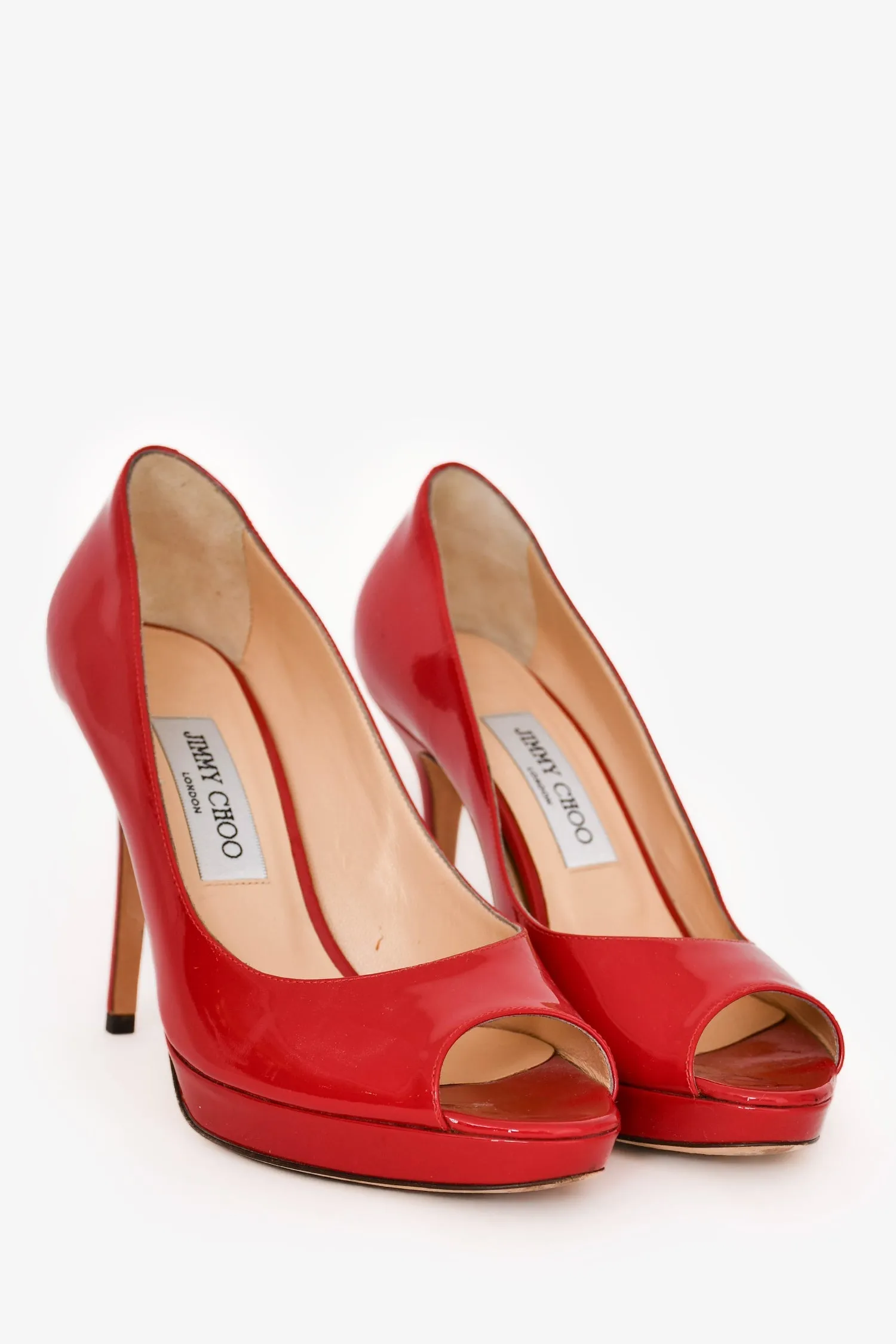 Jimmy Choo Red Patent Leather Peep Toe Heels Size 38