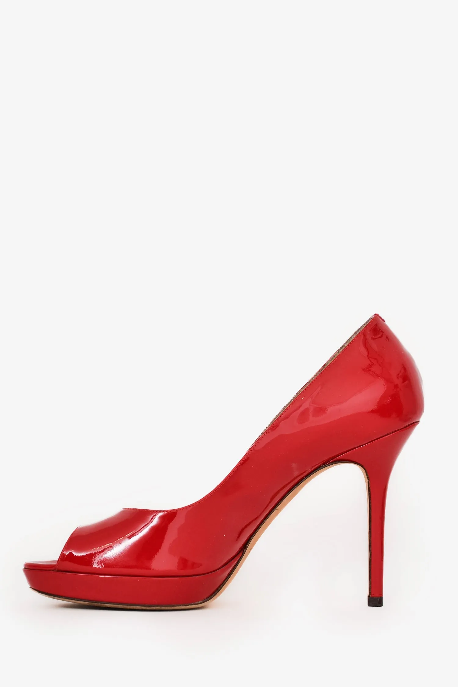 Jimmy Choo Red Patent Leather Peep Toe Heels Size 38