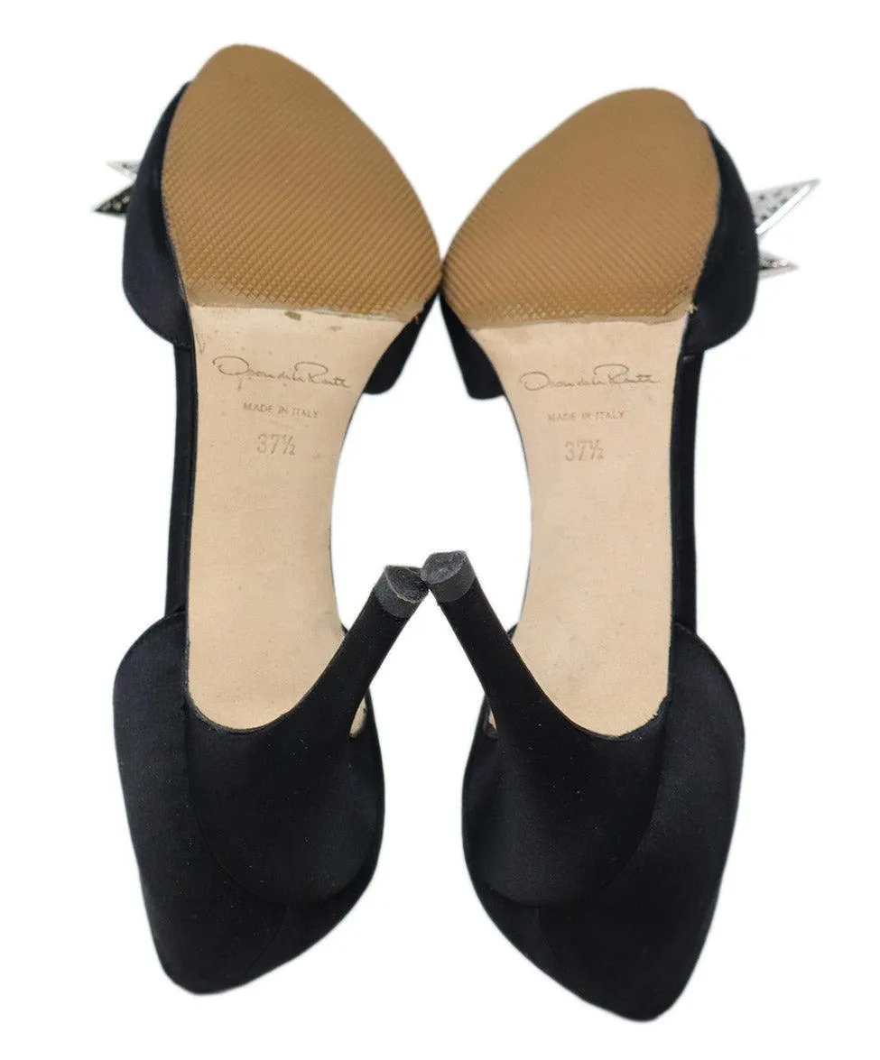 Oscar De La Renta Black Satin Rhinestone Heels sz 7.5