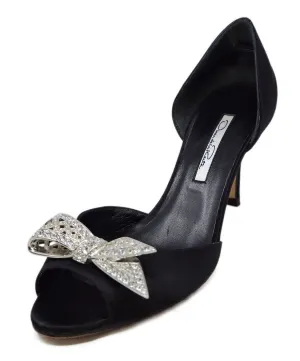 Oscar De La Renta Black Satin Rhinestone Heels sz 7.5