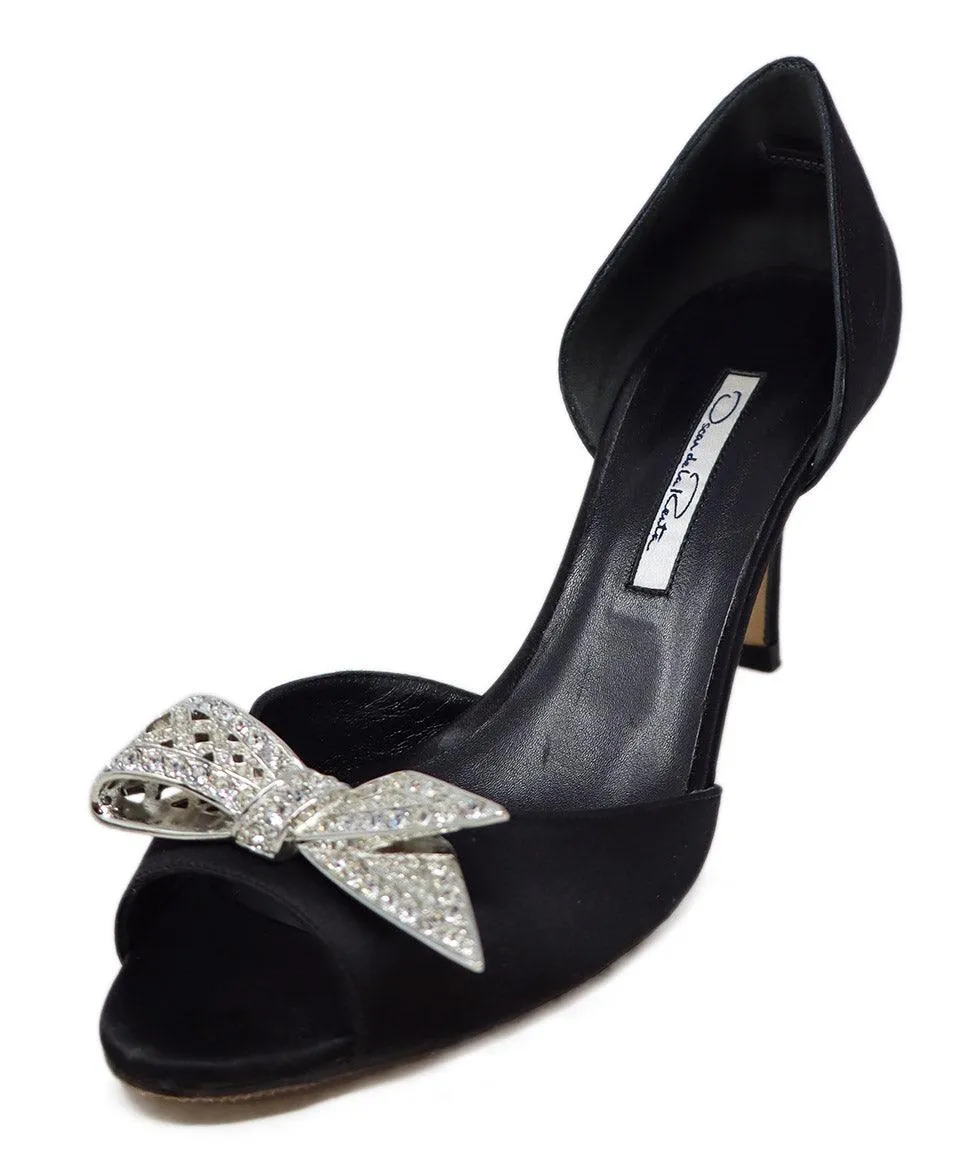Oscar De La Renta Black Satin Rhinestone Heels sz 7.5