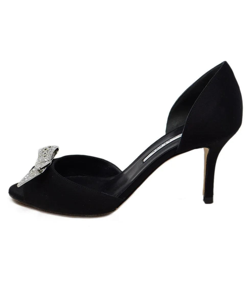 Oscar De La Renta Black Satin Rhinestone Heels sz 7.5