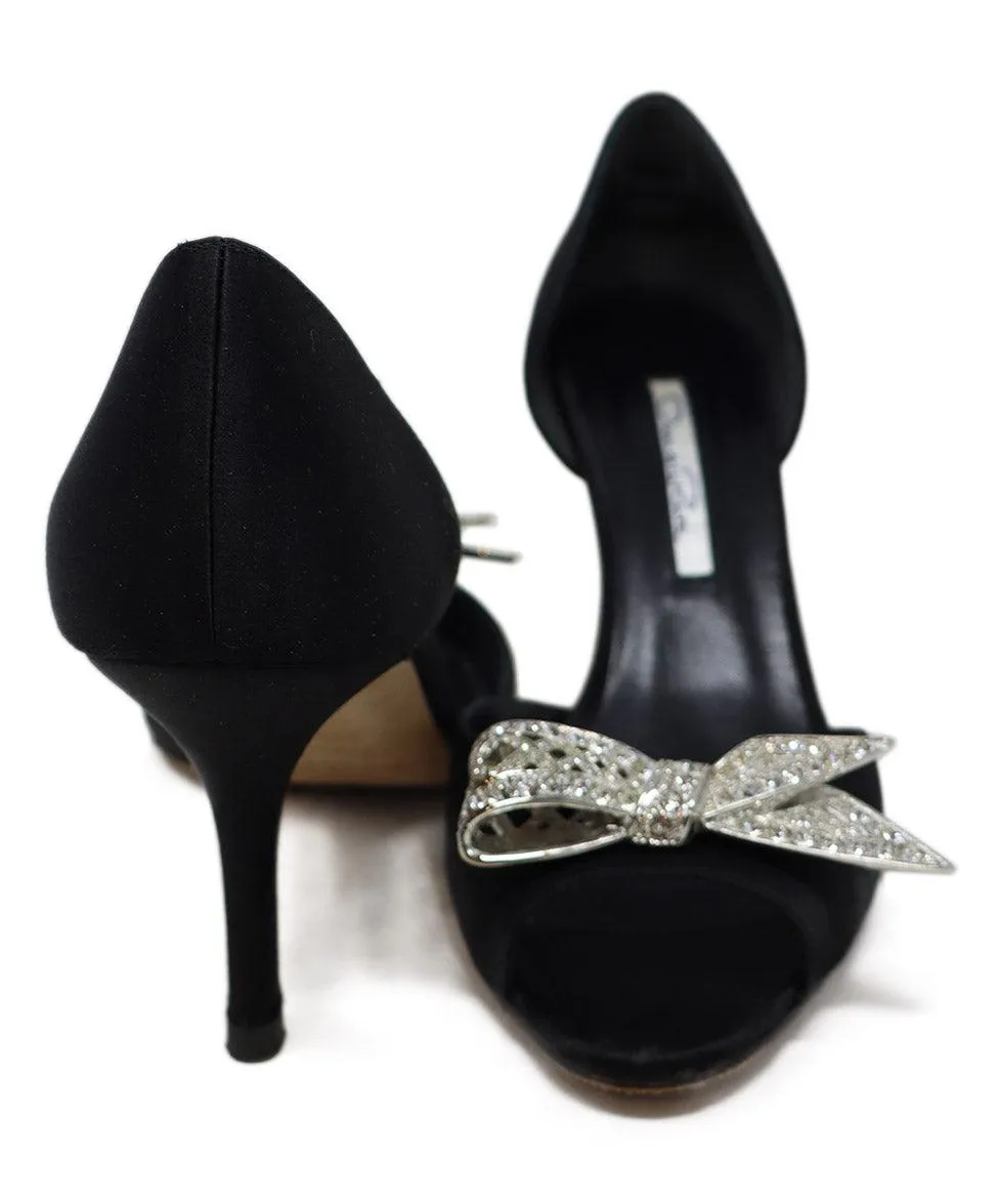 Oscar De La Renta Black Satin Rhinestone Heels sz 7.5